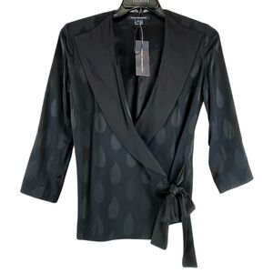 NEW French Connection All That Jazz Wrap Over Jacket Tie Waist Black Sz 6 NWT